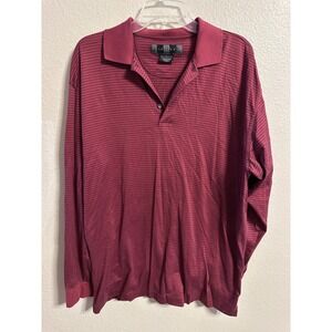 Nike Golf‎ Long Sleeve Polo Shirt Striped Maroon Cotton Casual Top Mens